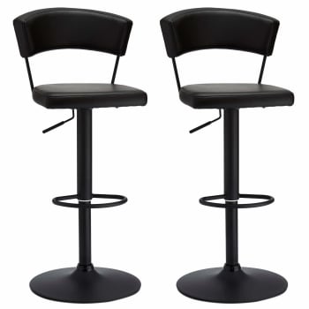 PREBEN - Lot de 2 chaise de bar en simili noir H81