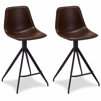 ISABEL - Lot de 2 chaise de bar en simili marron foncé H70