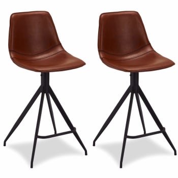 ISABEL - Lot de 2 chaise de bar en simili marron clair H70