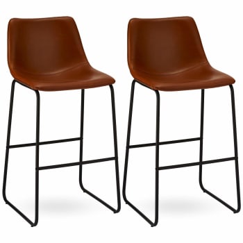 INDIANA - Lot de 2 chaise de bar en simili marron H72