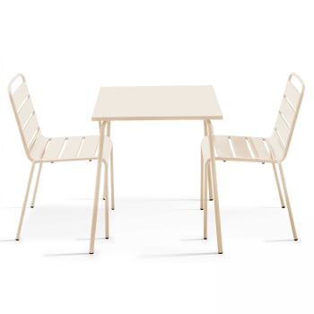 Palavas - Ensemble table de jardin carrée et 2 chaises acier ivoire