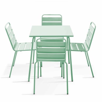 Palavas - Ensemble table de jardin et 4 chaises en métal vert sauge