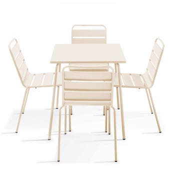 Palavas - Ensemble table de jardin et 4 chaises en métal ivoire
