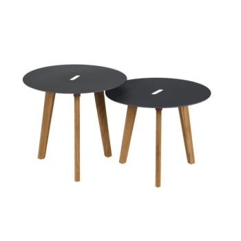 Laura - Tables gigognes d'extérieur aluminium et teck diamètre 50 cm