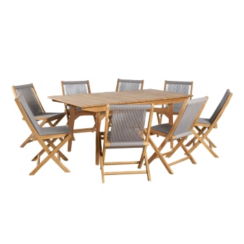 Ensemble de jardin en teck table et 6 chaises gris