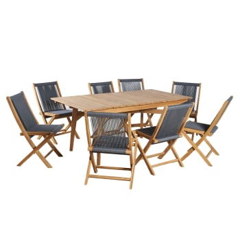 Ensemble de jardin en teck table et 6 chaises dark grey