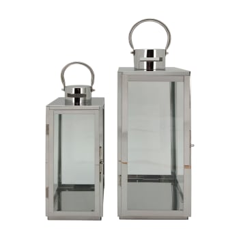 MODERN - Set di 2 lanterne moderne da esterno in acciaio e PVC grigie