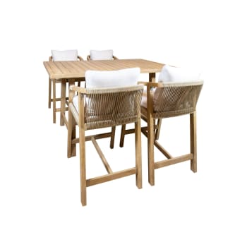 Saona - Ensemble de bar avec table haute et chaises en bois d'acacia 4 places