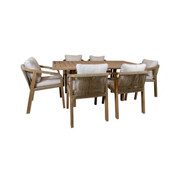 Saona - Ensemble de jardin table et chaises en bois d'acacia 6 places
