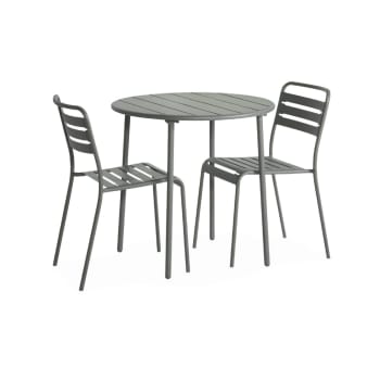 Amélia - Table de jardin ronde en métal anthracite avec 2 chaises