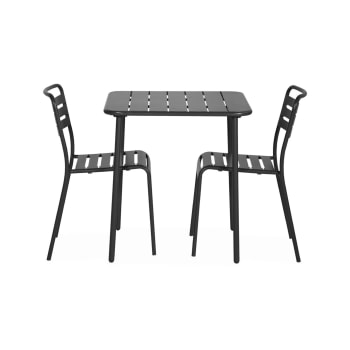 Amélia - Table de jardin carrée en métal anthracite avec 2 chaises