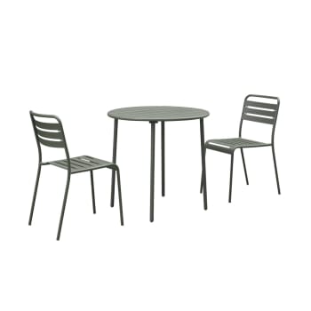Amélia - Table de jardin ronde en métal savane avec 2 chaises