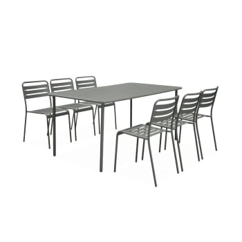 Amélia - Ensemble de jardin en métal savane table rectangulaire et 6 chaises