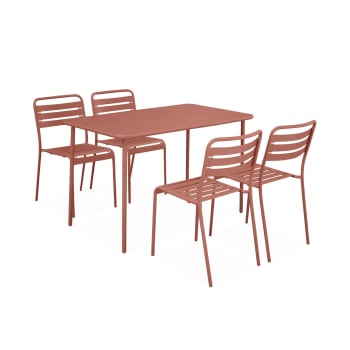 Amélia - Ensemble de jardin en acier terracotta table rectangulaire 4 chaises