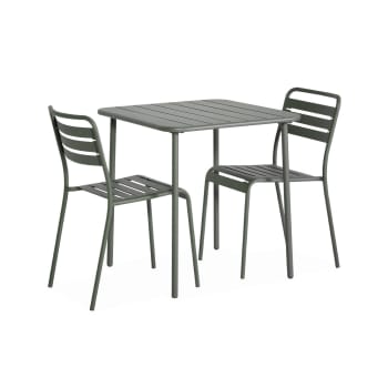 Amélia - Table de jardin carrée en métal savane avec 2 chaises