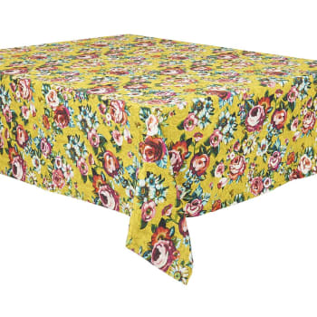 DEVI - Großformatige Tischdecke aus Baumwolle Floraler Druck Gelb 140x235