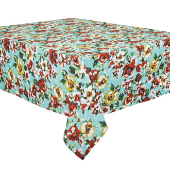 Rita - Großformatige Tischdecke aus Baumwolle Floraler Druck Türkis 140x235
