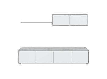 Adan - Meuble TV blanc/béton 4 portes avec étagère murale L200cm