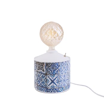 Telhas - Lámpara artesanal de metal reciclado azul 37x20 cm
