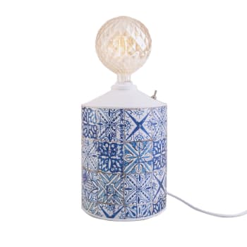 Telhas - Lámpara artesanal de metal reciclado azul 48x20 cm