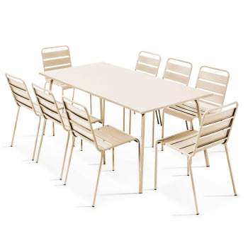 Palavas - Ensemble table de jardin et 8 chaises en métal ivoire