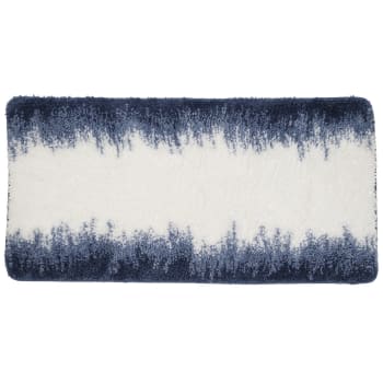 Ilyes - Tapis de bain en polyester fantaisie bleu et blanc 60x120cm