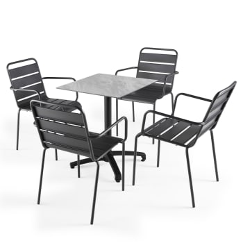 Opéra - Ensemble table de jardin stratifié marbre  et 4 fauteuils gris