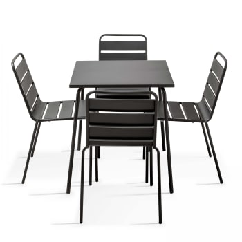 Palavas - Ensemble table de jardin et 4 chaises en métal gris