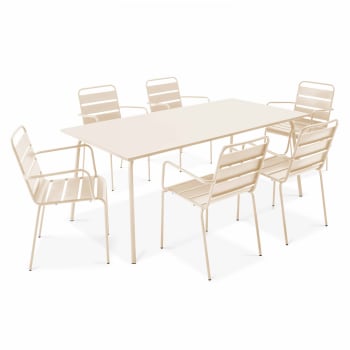 Palavas - Ensemble table de jardin et 6 fauteuils en métal ivoire
