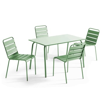 Palavas - Ensemble table de jardin en métal et 4 chaises vert cactus