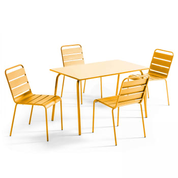Palavas - Ensemble table de jardin en métal et 4 chaises jaune