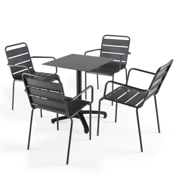 Opéra - Ensemble table de jardin stratifié ardoise gris et 4 fauteuils gris