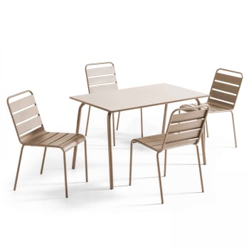 Palavas - Ensemble table de jardin en métal et 4 chaises taupe