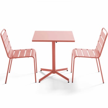 Palavas - Ensemble table de jardin carrée et 2 chaises métal argile