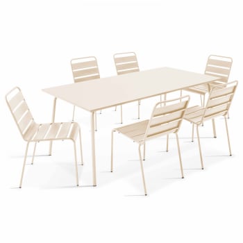 Palavas - Ensemble table de jardin et 6 chaises en métal ivoire