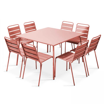 Palavas - Ensemble table de jardin et 8 chaises en métal argile