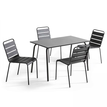 Palavas - Ensemble table de jardin en métal et 4 chaises anthracite