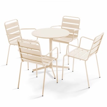 Palavas - Ensemble table de jardin et 4 fauteuils métal ivoire