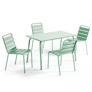 Palavas - Ensemble table de jardin en métal et 4 chaises vert sauge