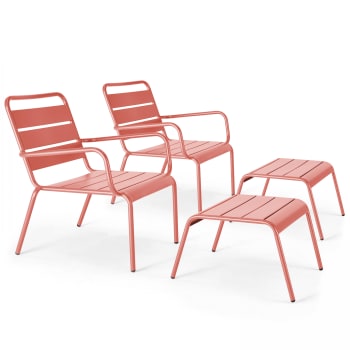Palavas - Lot de 2 fauteuils relax avec repose-pieds en métal argile