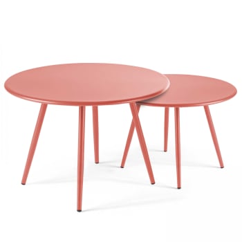 Palavas - Lot de 2 tables basses ronde en acier argile 50 cm