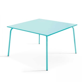 Palavas - Table à manger carrée en acier turquoise 120 cm
