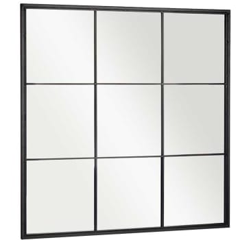 Miroir mural carré fenêtre métal noir 90x90cm