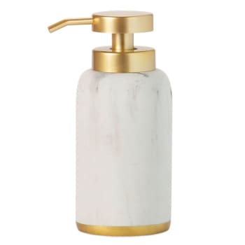 Distributeur de savon résine effet marbre blanc et doré