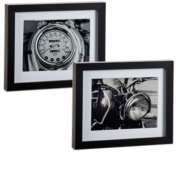 Set de 2 tableaux décoratifs photo noir et blanc moto classique