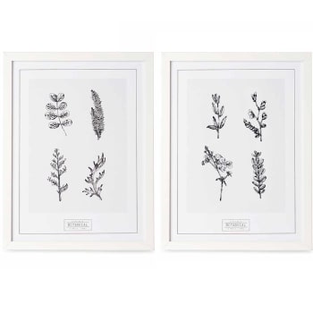 Set de 2 tableaux décoratifs noir et blanc botanique