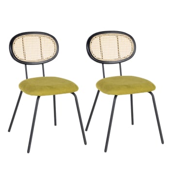 Set de 2 sillas de rejilla verdes de rattan y tela de 48x54x80 cm