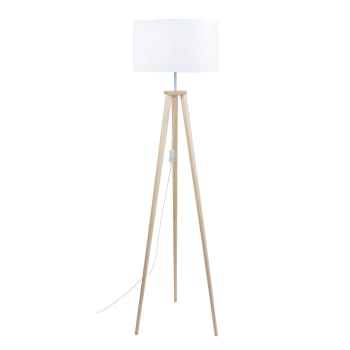 ARHUS - Lámpara de pie madera natural y blanco