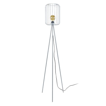 Lampada da terra per sala da pranzo lampada da terra in legno nero lampada in legno corda di canapa effetto legno stile country, metallo marrone, 1 attacco E27, LxLxA 42,5x30x150cm
