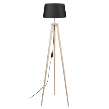 Rayofly Lámpara De Pie De Ratán Para Salón, Regulable Con Mando A Distancia Y Control Por App, Estilo Boho Con Pantalla De Ratán Y Lino, Negra (Bombilla Incluida